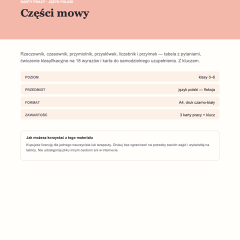 Części mowy — karty ćwiczeń