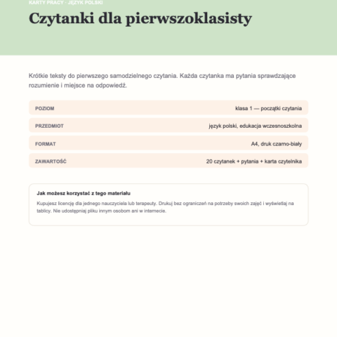 Czytanki dla pierwszoklasisty — 20 krótkich tekstów