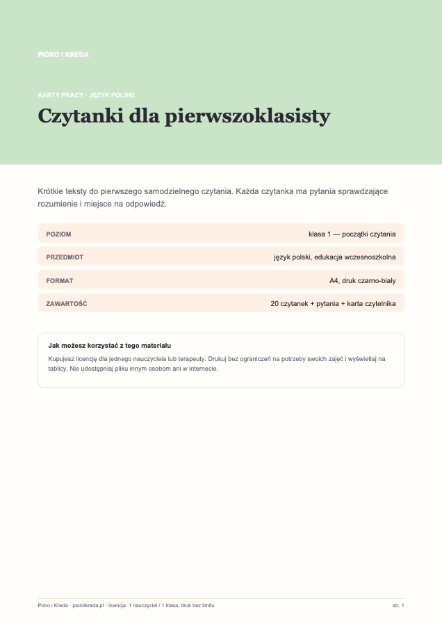 Czytanki dla pierwszoklasisty — 20 krótkich tekstów