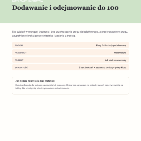 Dodawanie i odejmowanie do 100