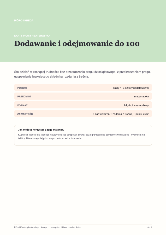 Dodawanie i odejmowanie do 100