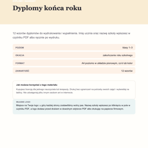 Dyplomy końca roku — 12 wzorów