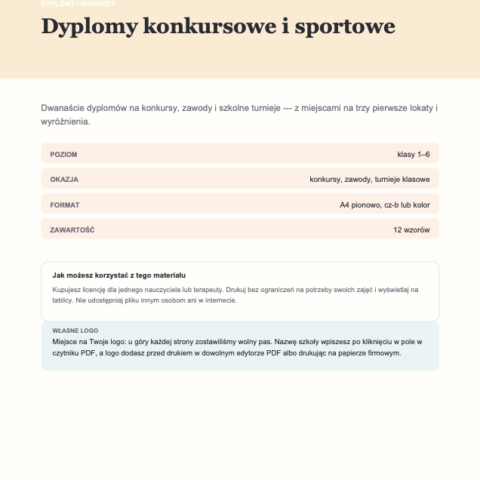 Dyplomy konkursowe i sportowe — 12 wzorów