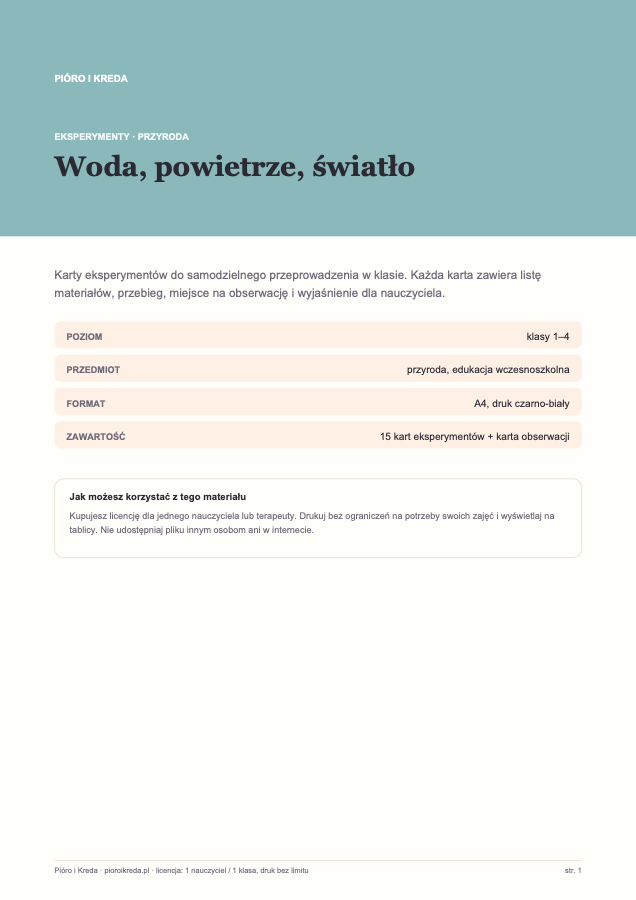 Eksperymenty: woda, powietrze, światło — 15 kart
