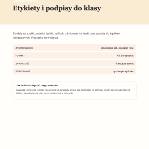 Etykiety i podpisy do klasy