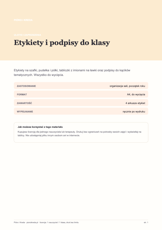 Etykiety i podpisy do klasy