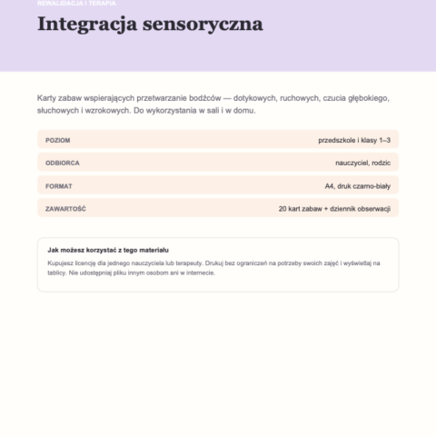 Integracja sensoryczna — karty zabaw