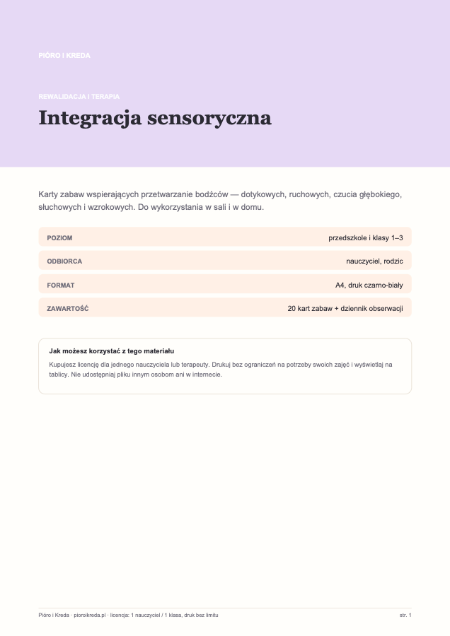 Integracja sensoryczna — karty zabaw