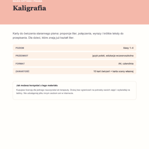 Kaligrafia — karty do ćwiczeń