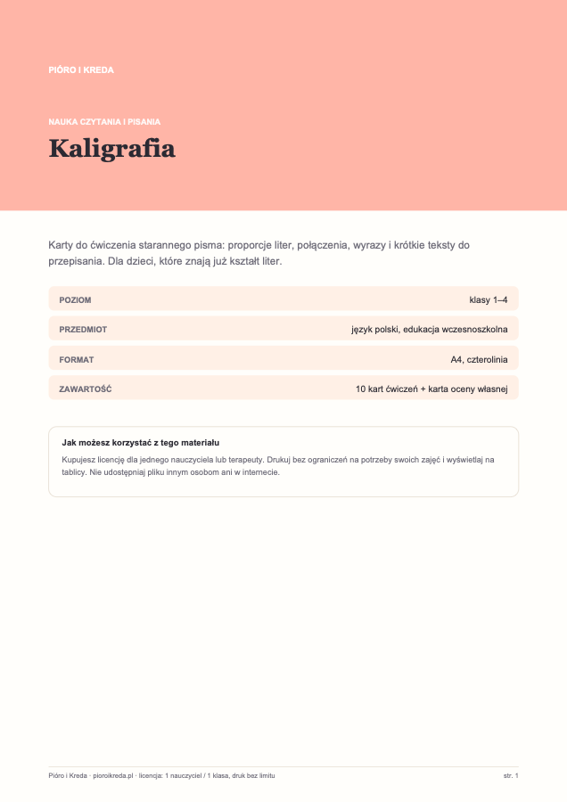 Kaligrafia — karty do ćwiczeń