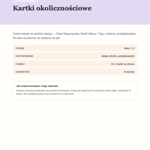 Kartki okolicznościowe — 8 wzorów