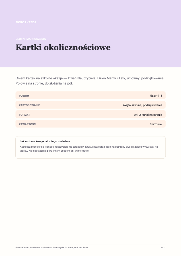 Kartki okolicznościowe — 8 wzorów