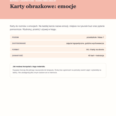 Karty obrazkowe — emocje (40 sztuk)