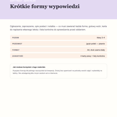 Krótkie formy wypowiedzi — ogłoszenie, zaproszenie, opis, notatka
