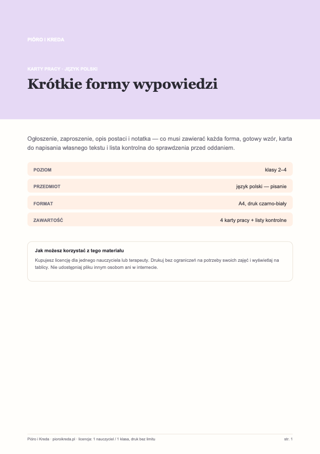 Krótkie formy wypowiedzi — ogłoszenie, zaproszenie, opis, notatka
