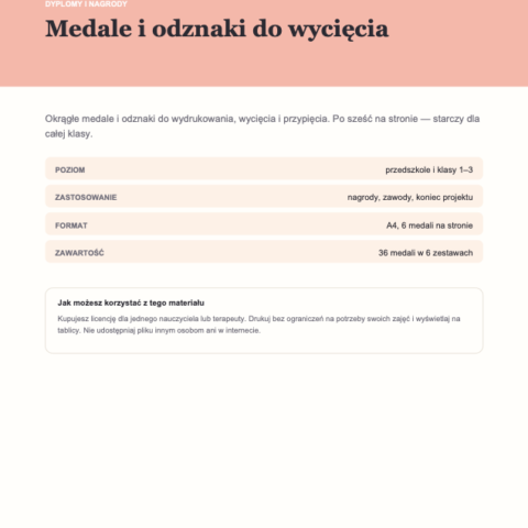 Medale i odznaki do wycięcia — 36 sztuk