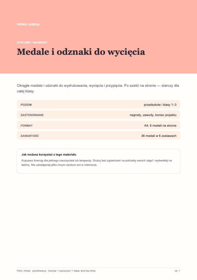 Medale i odznaki do wycięcia — 36 sztuk