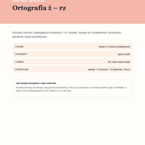 Karty pracy: ortografia ż–rz