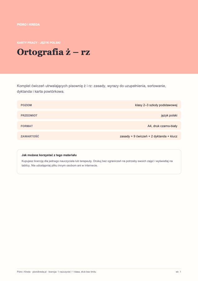 Karty pracy: ortografia ż–rz