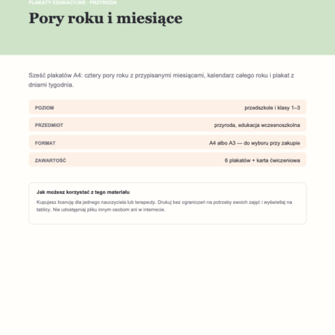 Plakaty: pory roku i miesiące — 6 plakatów A4 i A3