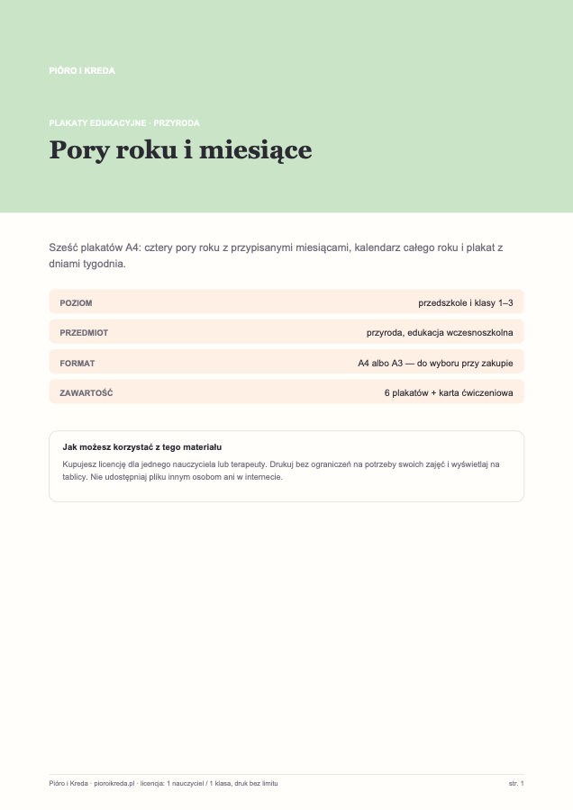 Plakaty: pory roku i miesiące — 6 plakatów A4 i A3