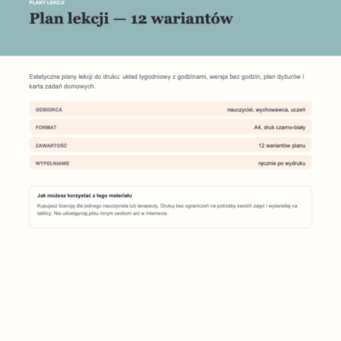 Plany lekcji — 12 wariantów