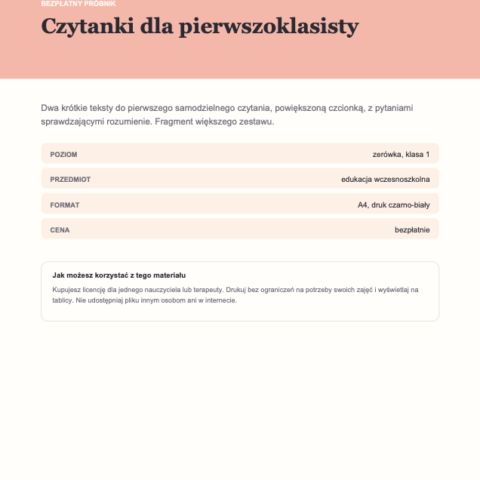 Czytanki dla pierwszoklasisty — próbnik