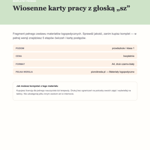 Wiosenne karty pracy z głoską „sz” — próbnik