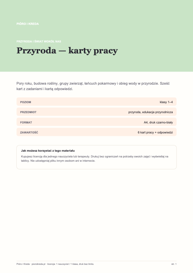 Przyroda — karty pracy