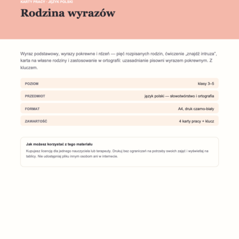 Rodzina wyrazów — karty pracy