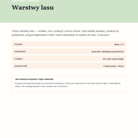 Warstwy lasu — karty pracy