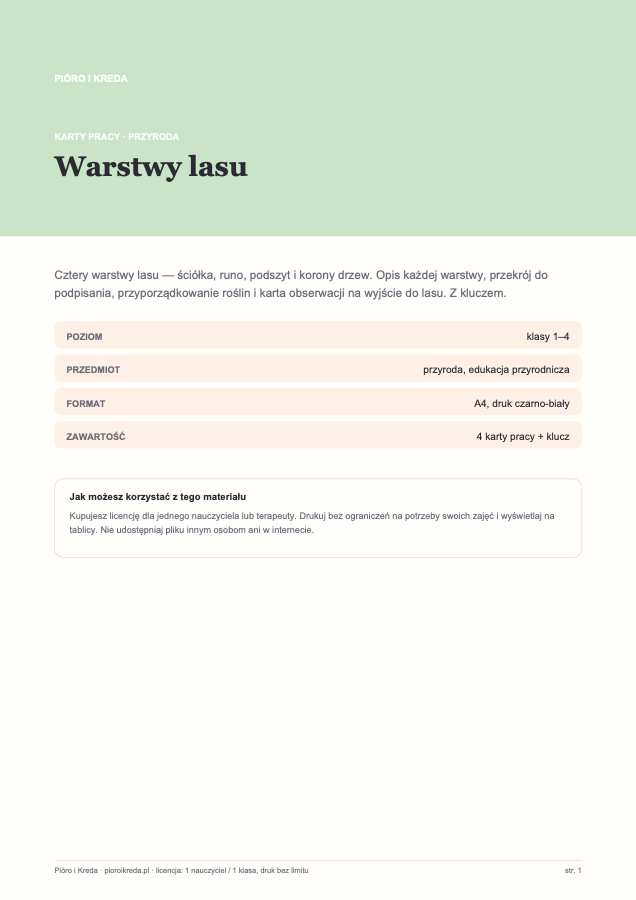 Warstwy lasu — karty pracy