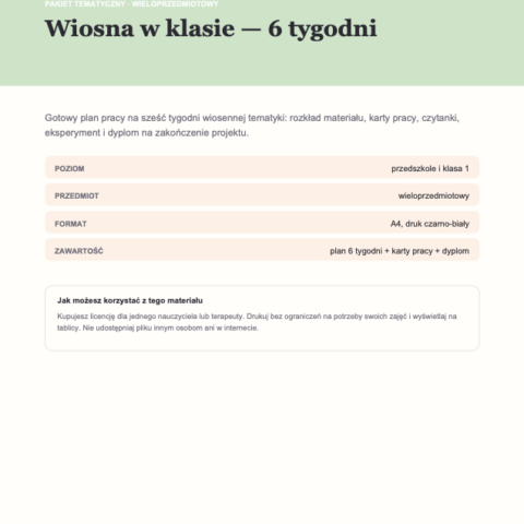Wiosenny pakiet tematyczny: 6 tygodni materiałów