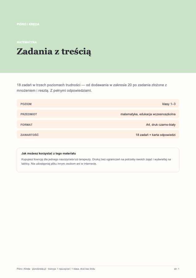 Zadania z treścią — klasy 1–3
